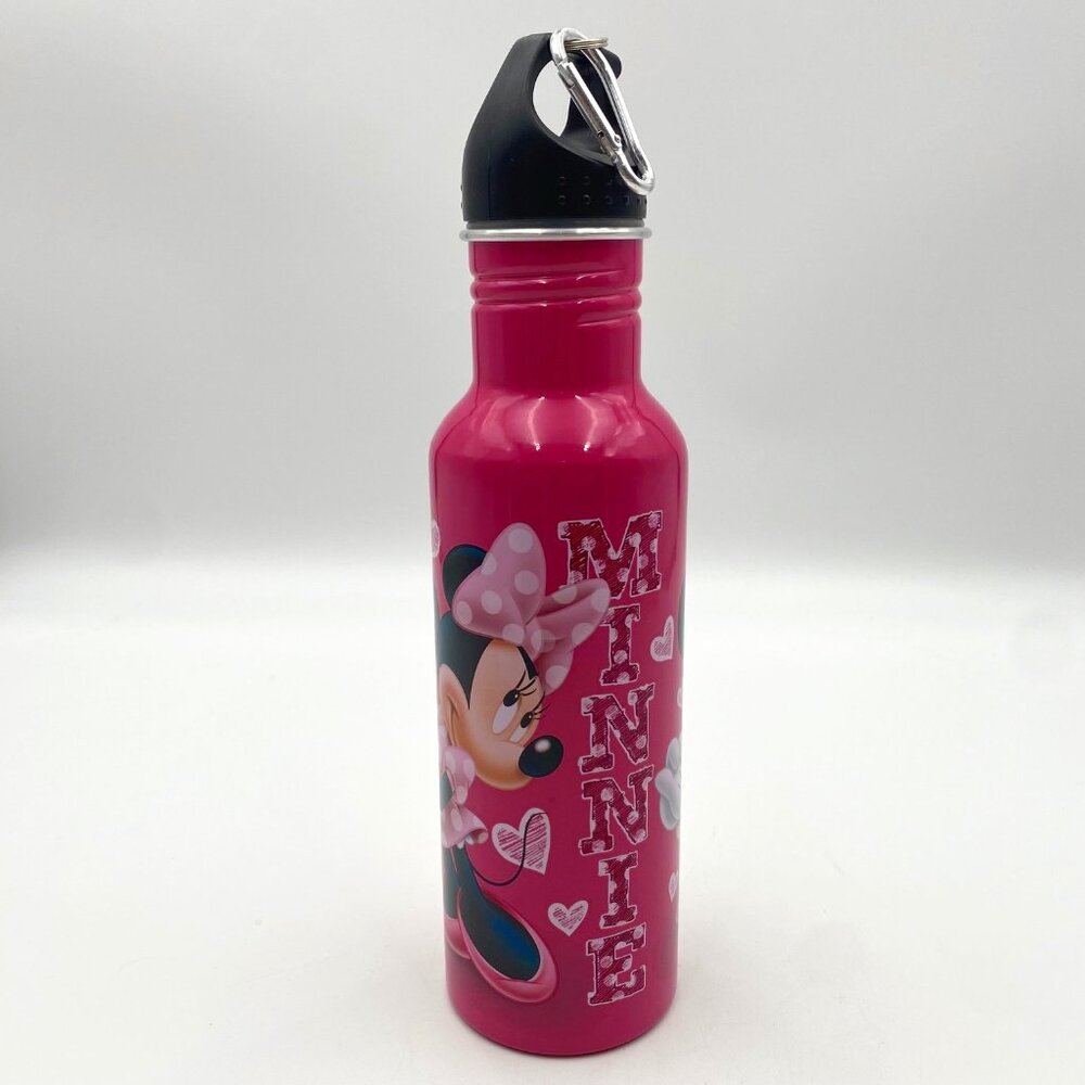 Jerry Leigh Minnie Mouse Metal Water Bottle Pink Twist Lid Refillable Bag Clip